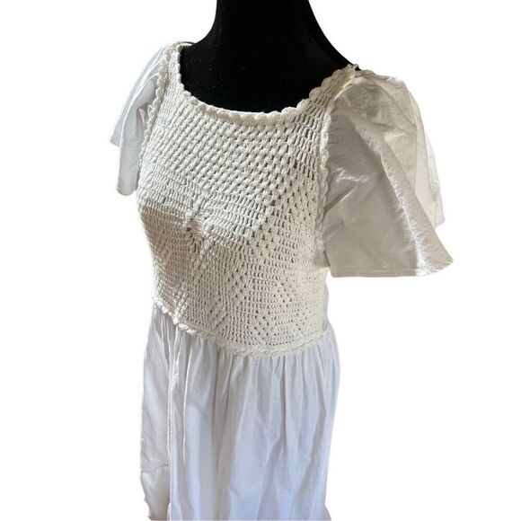 Zara Crochet Linen Maxi Dress Low Back Flutter Sleeve Women’s XL - Picture 5 of 16
